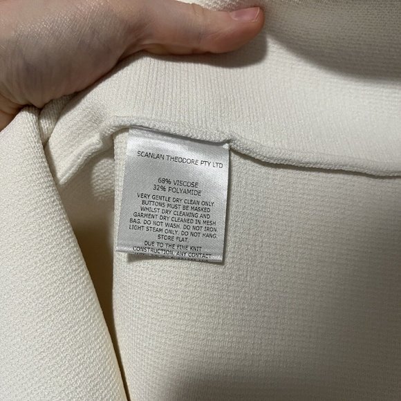 Scanlan Theodore Cream Crepe Knit Sleeveless A-Line High Neck Dress Size Small - Picture 7 of 11